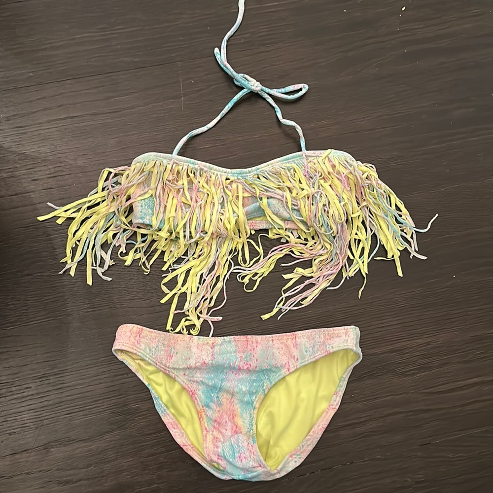 Little Peixoto size girls 12 neon fringe bikini